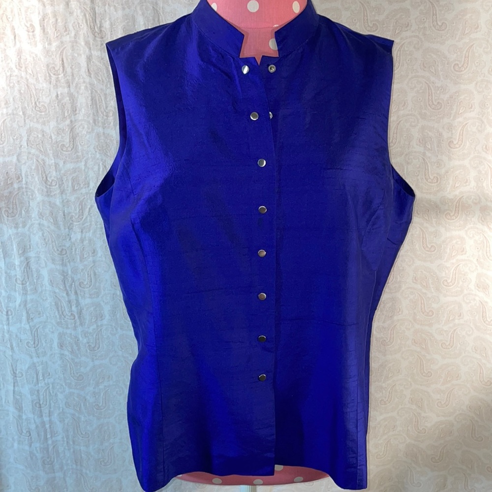 Jones of New York Sz 14 100% Silk cobalt blue sleeveless top